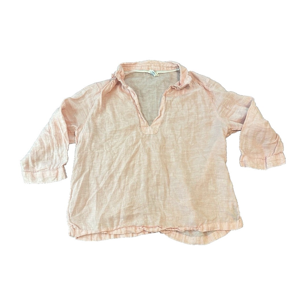Sigrid Olsen 100% Linen Womens Pink Popover Blouse L Lagenlook Coastal Tunic